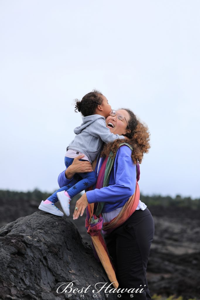 Mother and daughter family photos at Volcano National Park, Big Island of Hawaii.